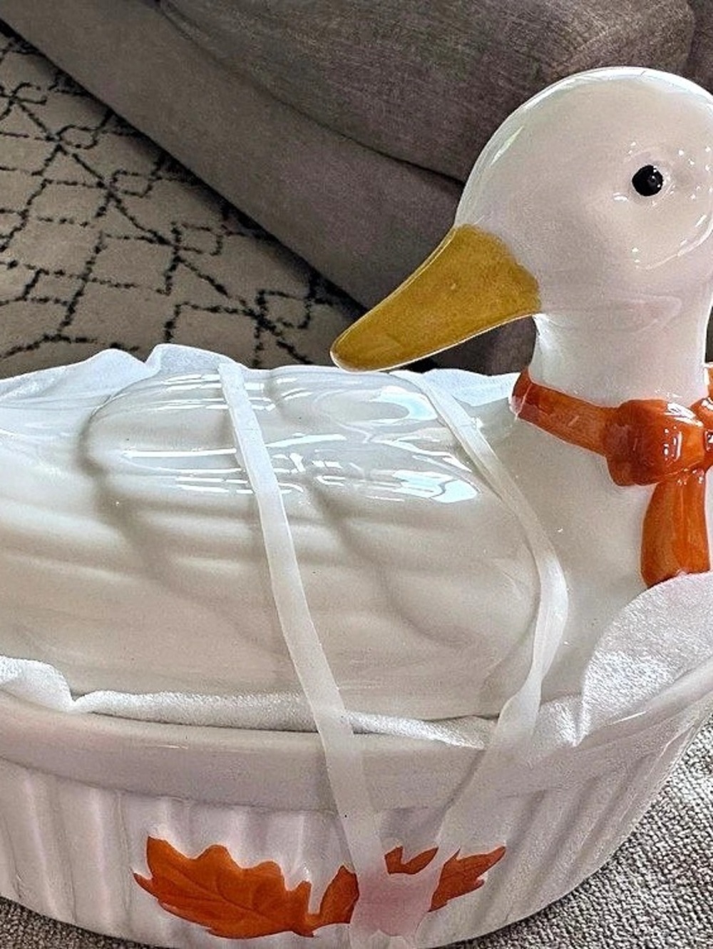 Harvest Falls Duck serving dish White & Orange Serving Dish